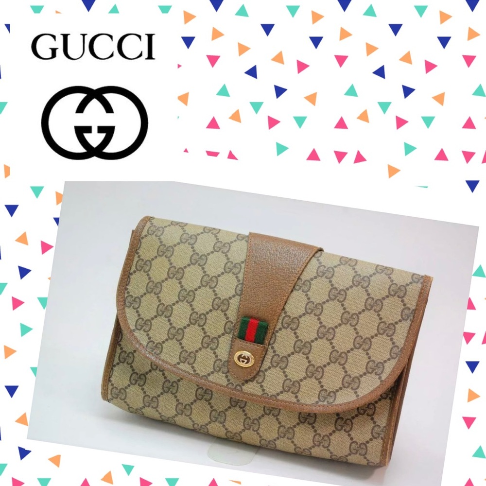 👜 GUCCI Logo Clutch Red Green GG Canvas Large